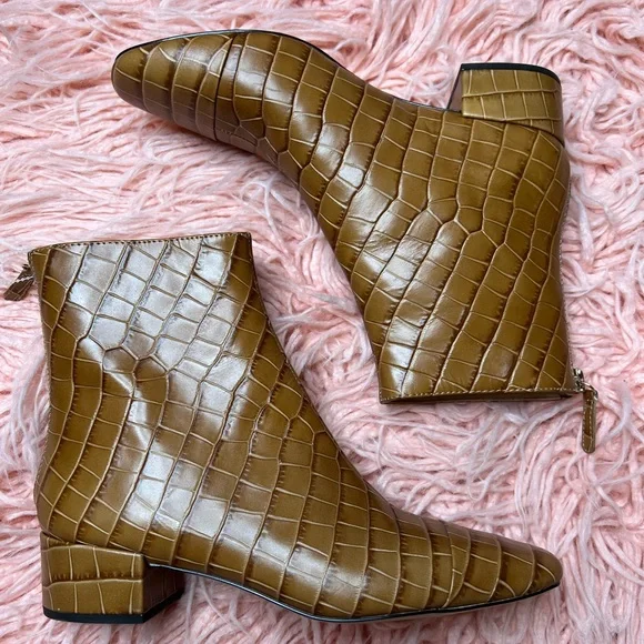 J. Crew Roxie cap toe ankle boots Camel crocodile - Picture 3 of 7